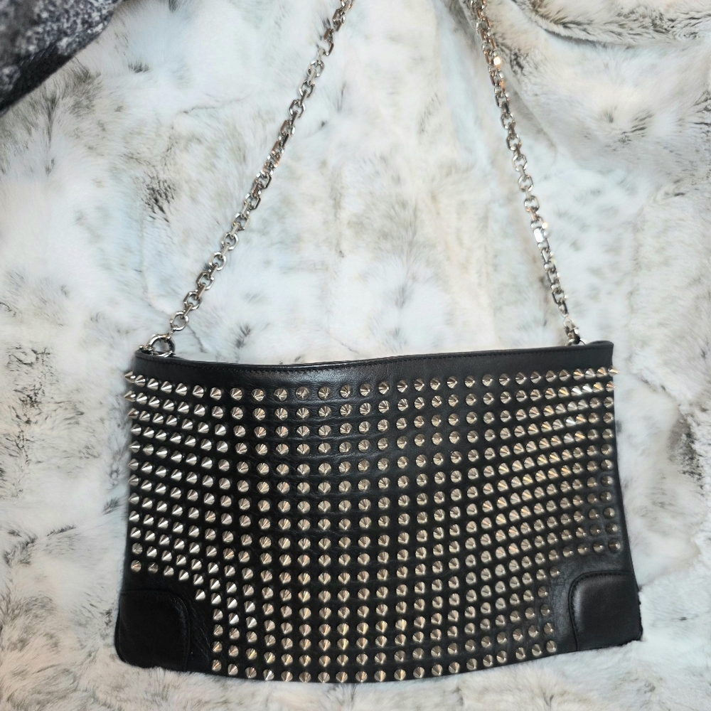 RARE Christian Louboutin Loubiposh Silver Studded Clutch / Crossbody / Shoulder